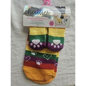 Chatties Matching Low Cut Sock Set for Pet & Owner, Dog Size S, Hearts Rainbow